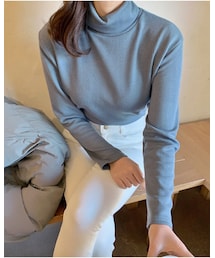 HOTPING | 4ColorsリブタートルネックTシャツ
(Tシャツ/カットソー)
