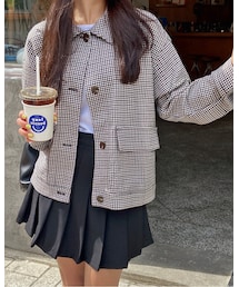 HOTPING | ハウンドトゥースチェックカラーネックジャケット

(ジャケット/アウター)