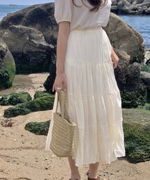 HOTPING | リンクルティアードフレアロングスカート(スカート)