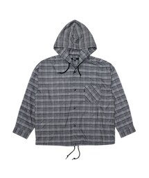 CALM. GLEN CHECK HOOD SHIRTS JACKET（BLACK）(その他アウター)