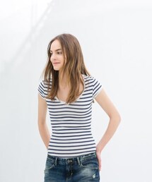 ZARA | ボーダープリントTシャツ(Tシャツ/カットソー)