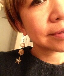 コットンパール＆GOLDワイヤーボール＆星の縦型ピアス(ピアス（片耳用）)