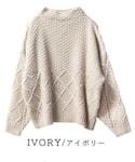 e-zakkamania stores | ぽこぽこラーベン編み×格子編みの表情豊かなセーター。ボトルネックのおしゃれデザインです。(ニット/セーター)