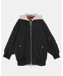 ZARA | コントラストフード付きボンバージャケット(ジャケット/アウター)