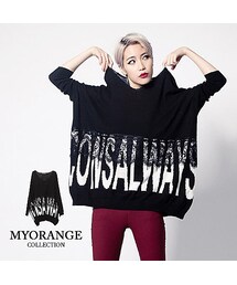 【FS3667】麥莉狂想曲~雙面接蕾絲字母束袖寬版針織衫(ニット/セーター)