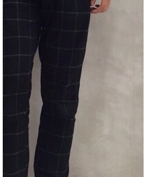 GU | 黒のフランネルリブイージーパンツ(チェック)(その他パンツ)