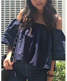wardrobemess | FLUTTER TOP (navy)(トップス)