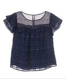 w closet | シャドーチェックフリル切替2段袖プルオーバー(トップス)