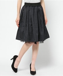 DISCOAT | ストライプミモレ丈スカート。リバーシブル。裏は黒のチュールスカート。(スカート)