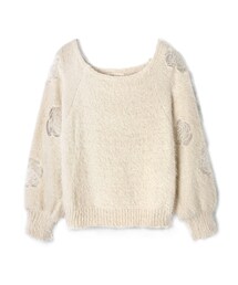 LOVFEE | 唯美袖邊透膚花蕾絲短版毛衣(ニット/セーター)