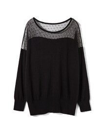 LOVFEE | 柔美點點透膚拼接長版針織上衣(ニット/セーター)