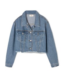 LOVFEE | 水洗刷色抽鬚邊短版牛仔外套(デニムジャケット)