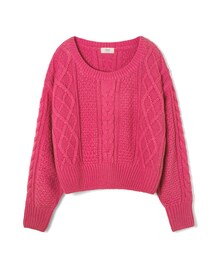 LOVFEE | 輕漾麻花織紋短版長袖毛衣(ニット/セーター)