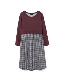 LOVFEE | 格紋裙襬拼接假兩件式長洋裝(ワンピース)