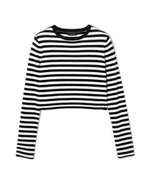 LOVFEE | 清爽橫條紋相間長袖短版針織衫(ニット/セーター)