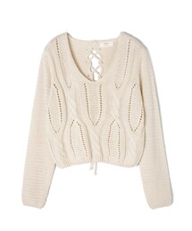 LOVFEE | 造型感交叉穿繩長袖短版毛衣(ニット/セーター)