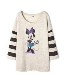 LOVFEE | 迪士尼米妮圖樣條紋接袖上衣(Tシャツ/カットソー)