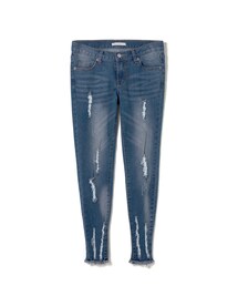 LOVFEE | 率性藍調刷破抽鬚牛仔長褲(デニムパンツ)