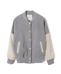 背字樣繡花QQ毛接袖棒球外套(ダッフルコート)