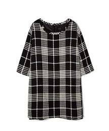 LOVFEE | 優雅格紋毛呢七分袖洋裝(ワンピース)