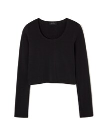 LOVFEE | 基本素面內刷毛短版彈力上衣(Tシャツ/カットソー)