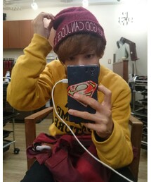 からし色に赤のニット帽のあわせがすき | ニットキャップ/ビーニー