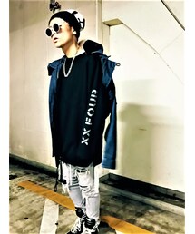 自分できったヤツ🙊✌️🎵👖✂️🔪⚔️🗡🙊💁‍♂️🎵👖🗡⚔️✨🎵💕 | UNIQLO　ﾘﾒｲｸ.ﾒﾝｽﾞｽｷﾆｰﾊﾟﾝﾂ 29in(デニムパンツ)