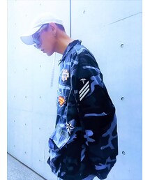 ブルー迷彩🦋🐳🦋🐬🐳🐟🐬🐠デカジャケット✌️🎵🙊🕺💃🕺💃👯🎵✨ | ﾜｯﾍﾟﾝお手製　ﾐﾘﾀﾘｰｼﾞｬｹｯﾄ～♪(ミリタリージャケット)