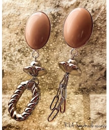 R&A～handmade accessory～ | ♡pink beige♡アシメ ピアス/イヤリング(ピアス（両耳用）)