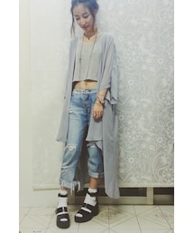UNKNOWN. | Purplish Grey Long Chiffon Half Sleeve Kimono 
(浴衣)
