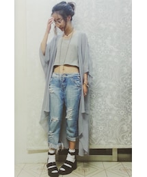 bymanessko | Vintage Sky Blue Washed Destroyed Boyfriend Jeans Reedit by manessko (デニムパンツ)