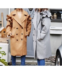 RubiA | RubiAオリジナル フリルUpper Arm ダブルボタンstylishコート(ピーコート)