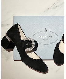 PRADA | PRADA Crystal-buckle suede Mary-Jane pumps(パンプス)