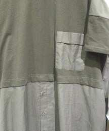 棉T+平織襯衫拼接洋裝(シャツワンピース)