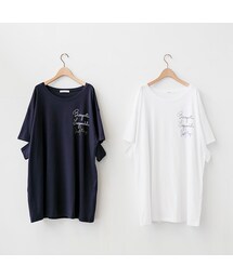 E-WEAR | 【E-WEAR】刺繡草寫英文字造型袖口長版棉T(Tシャツ/カットソー)