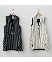 E-WEAR | 【E-WEAR】西裝領直條紋下擺開衩長背心(テーラードジャケット)