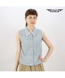 VINTAGE | 古着 グレー ドット柄 夏 ノースリーブ ブラウス レディース ヴィンテージ (ttu1507161)(シャツ/ブラウス)