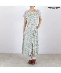 VINTAGE | 古着 青 花柄 半袖 ロング丈 ワンピース レディース ヴィンテージ (otu1604389)(ワンピース)