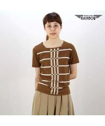 VINTAGE | 古着 茶 ボーダー柄 セーター 半袖 ニット レディース ヴィンテージ (古着屋RAINBOW) (ttu1508328)(ニット/セーター)