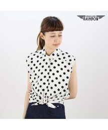 VINTAGE | 古着 ベージュ クリーム色 ドット柄 ノースリーブ ブラウス レディース ヴィンテージ (古着屋RAINBOW) (ttu1506296)(シャツ/ブラウス)