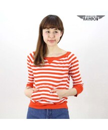 VINTAGE | 古着 オレンジ ボーダー柄 カットソー Tシャツ 七分袖 トップス レディース ヴィンテージ (RALPH LAUREN ラルフローレン)(ttu1503149)(Tシャツ/カットソー)