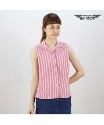 VINTAGE | 古着 ピンク ストライプ柄 ノースリーブ ブラウス レディース ヴィンテージ (ttu1508201)(シャツ/ブラウス)