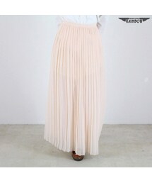 VINTAGE | 古着 ピンク 無地 パステル シフォン 透け感 プリーツ ロング丈 スカート レディース ヴィンテージ (btu1604004)(スカート)