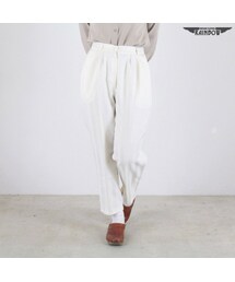 VINTAGE | 古着 白 ストライプ柄 サテン ロング丈 パンツ レディース ヴィンテージ (btu1602275)(その他パンツ)