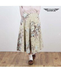 VINTAGE | 古着 ベージュ プリント 膝丈 スカート レディース ヴィンテージ (btu1504294)(スカート)