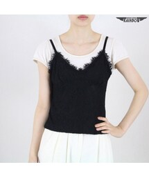 VINTAGE | 古着 黒 無地 総レース ランジェリー キャミソール トップス レディース ヴィンテージ (古着屋RAINBOW) (ttu1605241)(キャミソール)