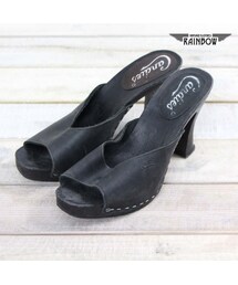 古着 黒 レザー サンダル ハイヒール シューズ (24.0cm) レディース ヴィンテージ (古着屋RAINBOW) (smu1501006)(パンプス)