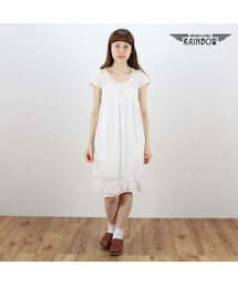 VINTAGE | 古着 白 無地 レース フリル キャミソール 膝丈 ワンピース レディース ヴィンテージ (古着屋RAINBOW) (otu1504286)(ワンピース)