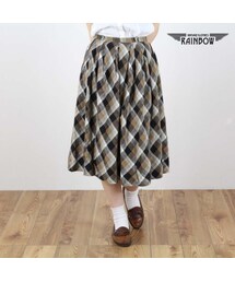 VINTAGE | 古着 茶 ブラウン チェック柄 膝丈 スカート レディース ヴィンテージ (古着屋RAINBOW) (btu1506423)(スカート)