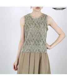 VINTAGE | 古着 ベージュ チェック柄 シワ加工 アコーディオン サテン ノースリーブ トップス レディース ヴィンテージ (古着屋RAINBOW) (ttu1606439)(タンクトップ)